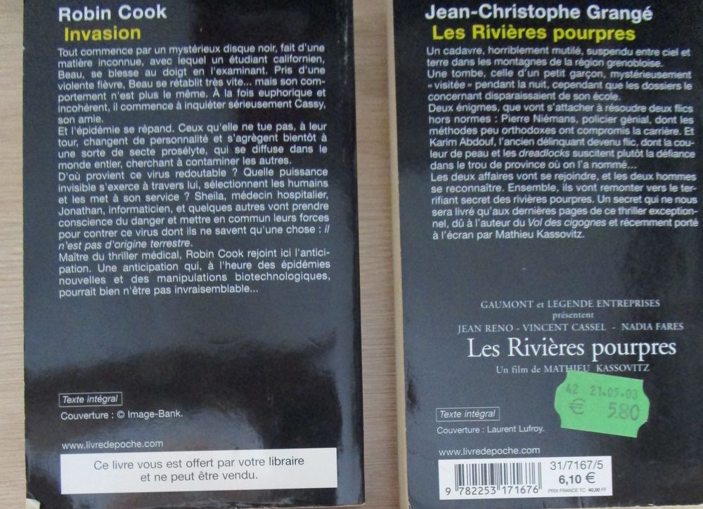 lot de deux romans policiers Livres et BD