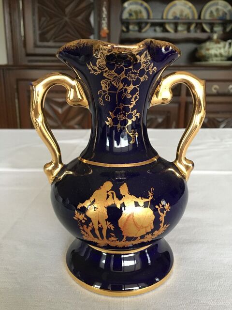 Vase Porcelaine de Limoges bleu nuit / dcor dor Vintage  15 Biarritz (64)
