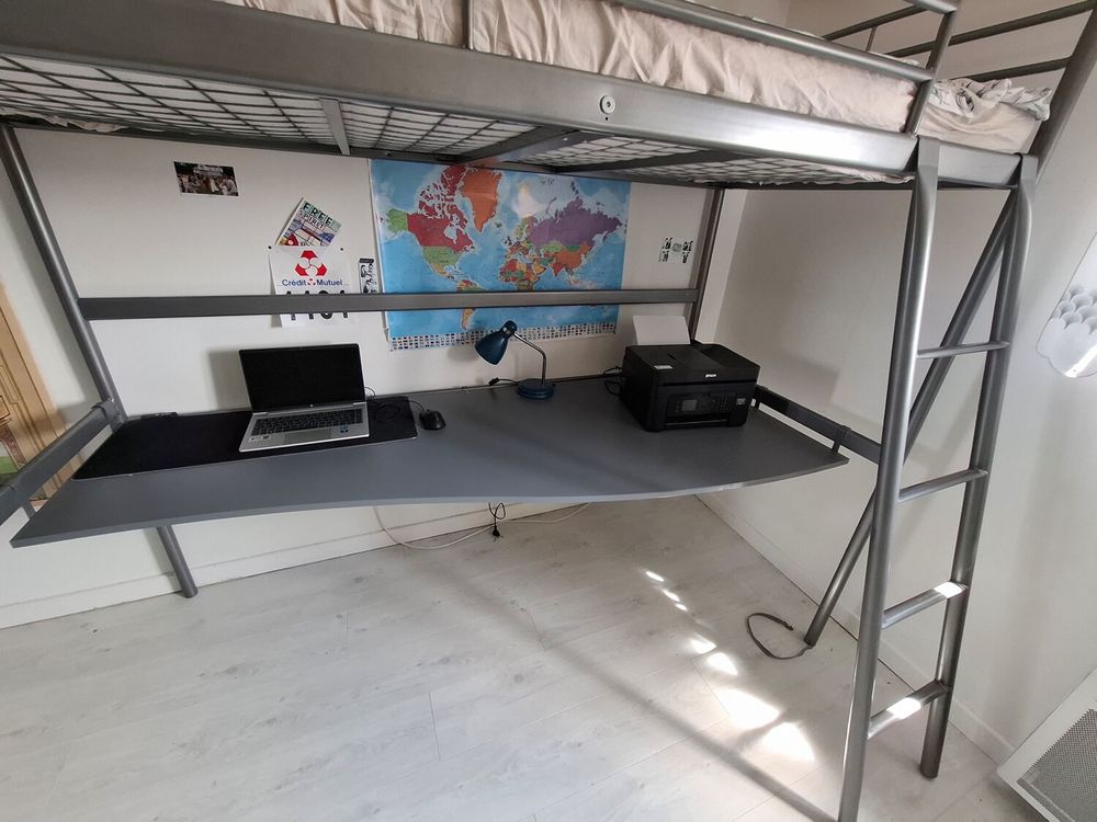 Lit mezzanine ikea avec matelas et bureau int&eacute;gr&eacute;.1 personne Meubles