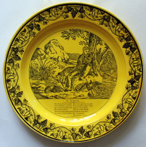 Assiette parlante  faience jaune CREIL MONTEREAU L'Exilé 19e 60 Issy-les-Moulineaux (92)