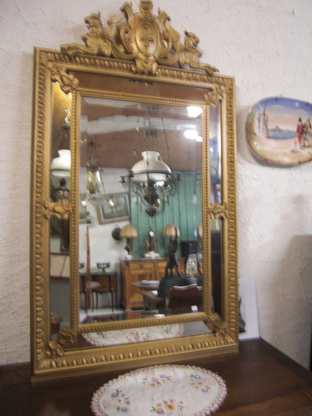 Miroir &agrave; fronton et parcloses ancien Décoration