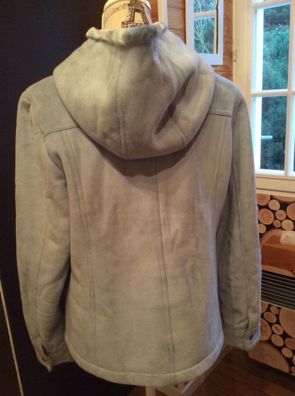 manteau veste imitation mouton retourn&eacute; bleu Vêtements