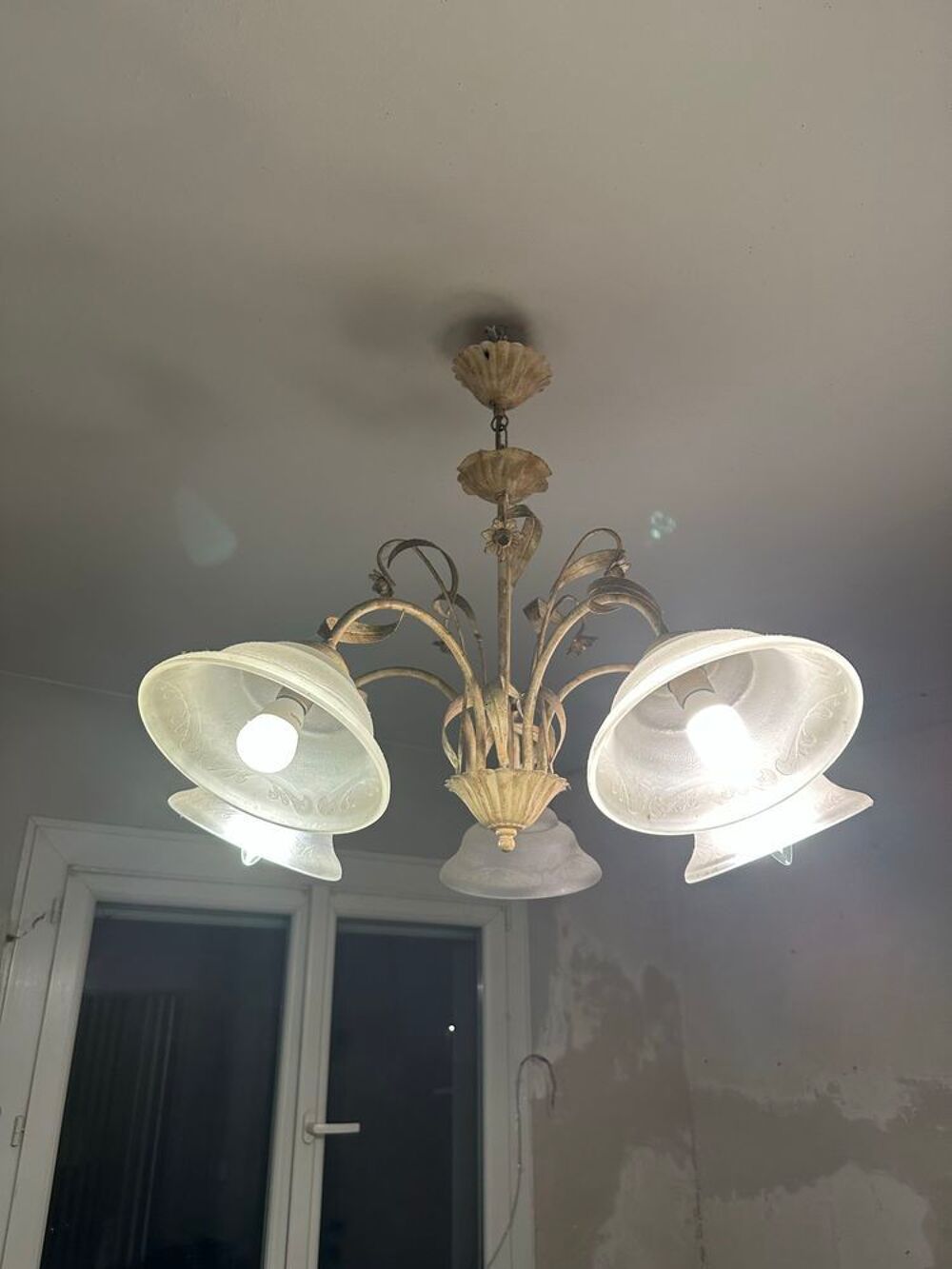 lustre 5 branche tulipes patte de verre Décoration