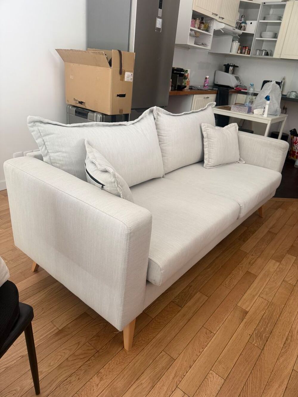 Canap&eacute; 3 places beige &eacute;cru ? 198 cm ? tr&egrave;s confortable Meubles