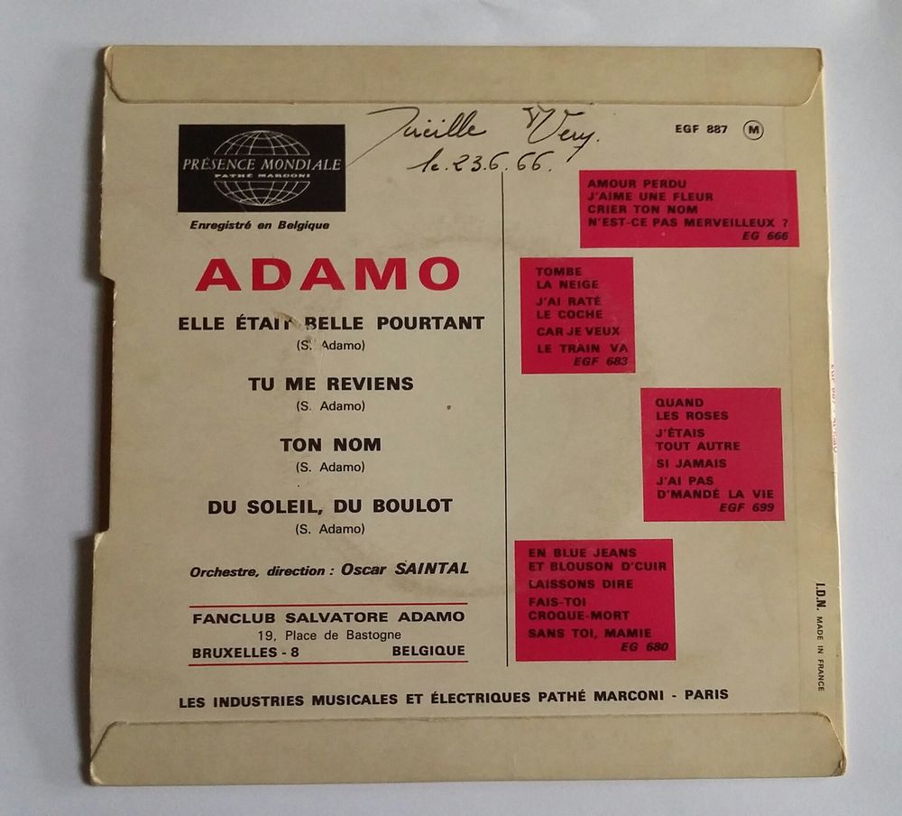 Adamo : Vinyle : 45 tours : 4 titres CD et vinyles