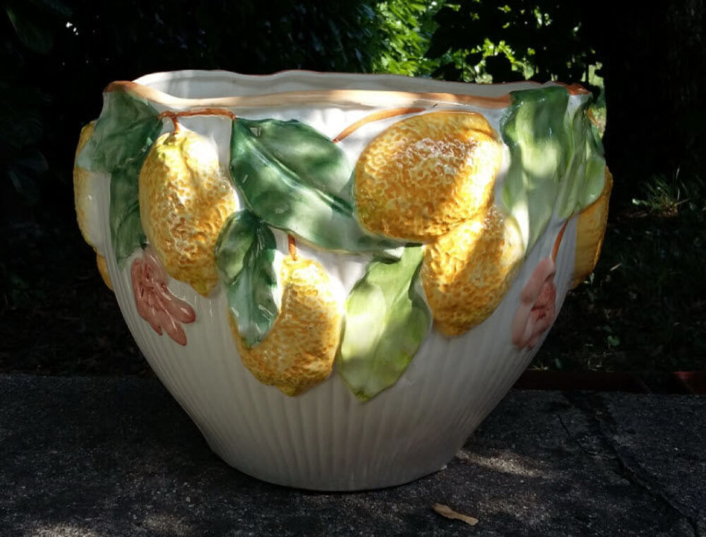 Cache-pot c&eacute;ramique vintage fruits citrons en relief Whats V Dcoration