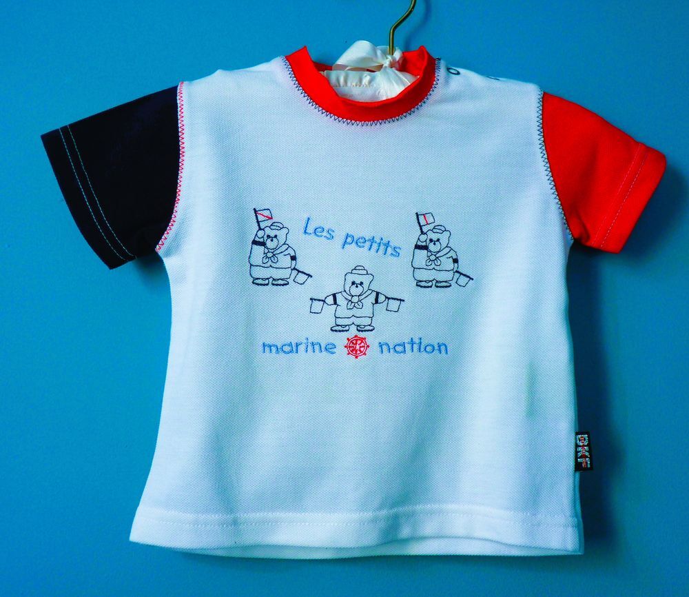 T-shirt Gar&ccedil;on 12 Mois Marin blanc rouge manches courtes TBE Puériculture