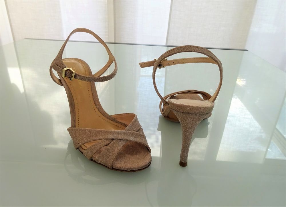 Sandales &agrave; talons scintillantes platine CosmoParis 36 Chaussures