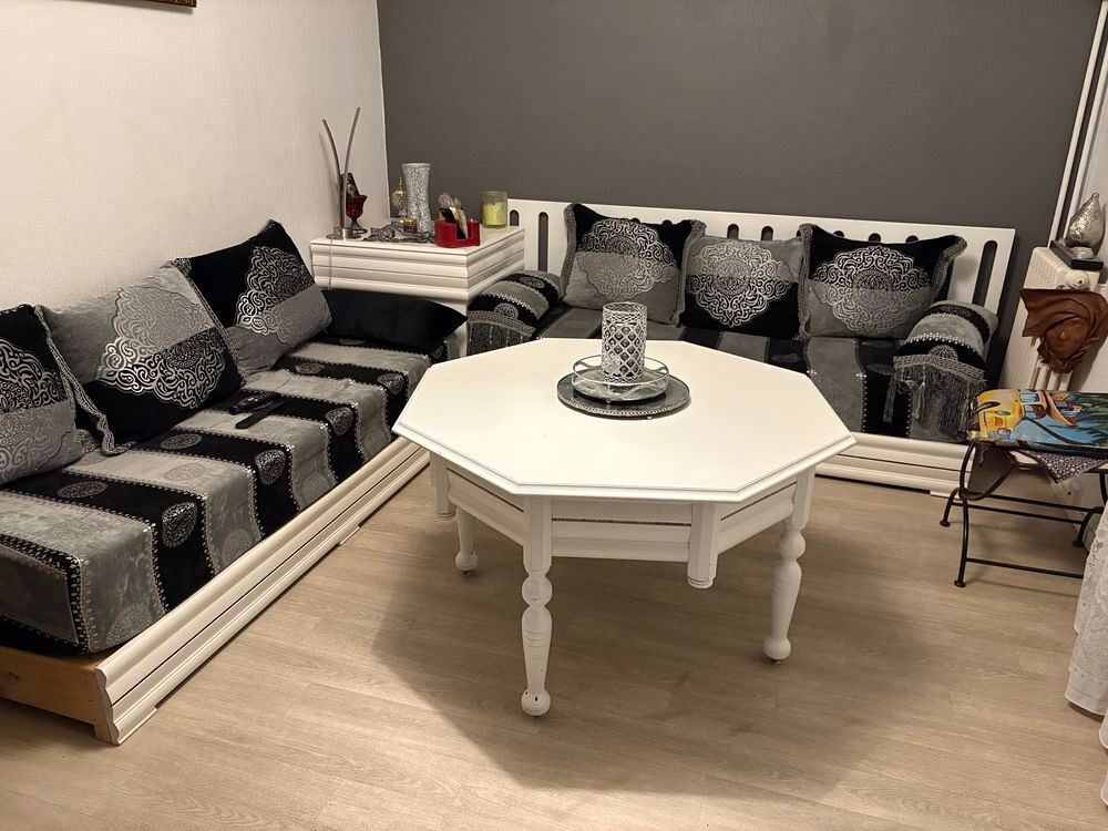 Salon Oriental Laqu&eacute; Blanc &amp; Strass ? Complet Meubles