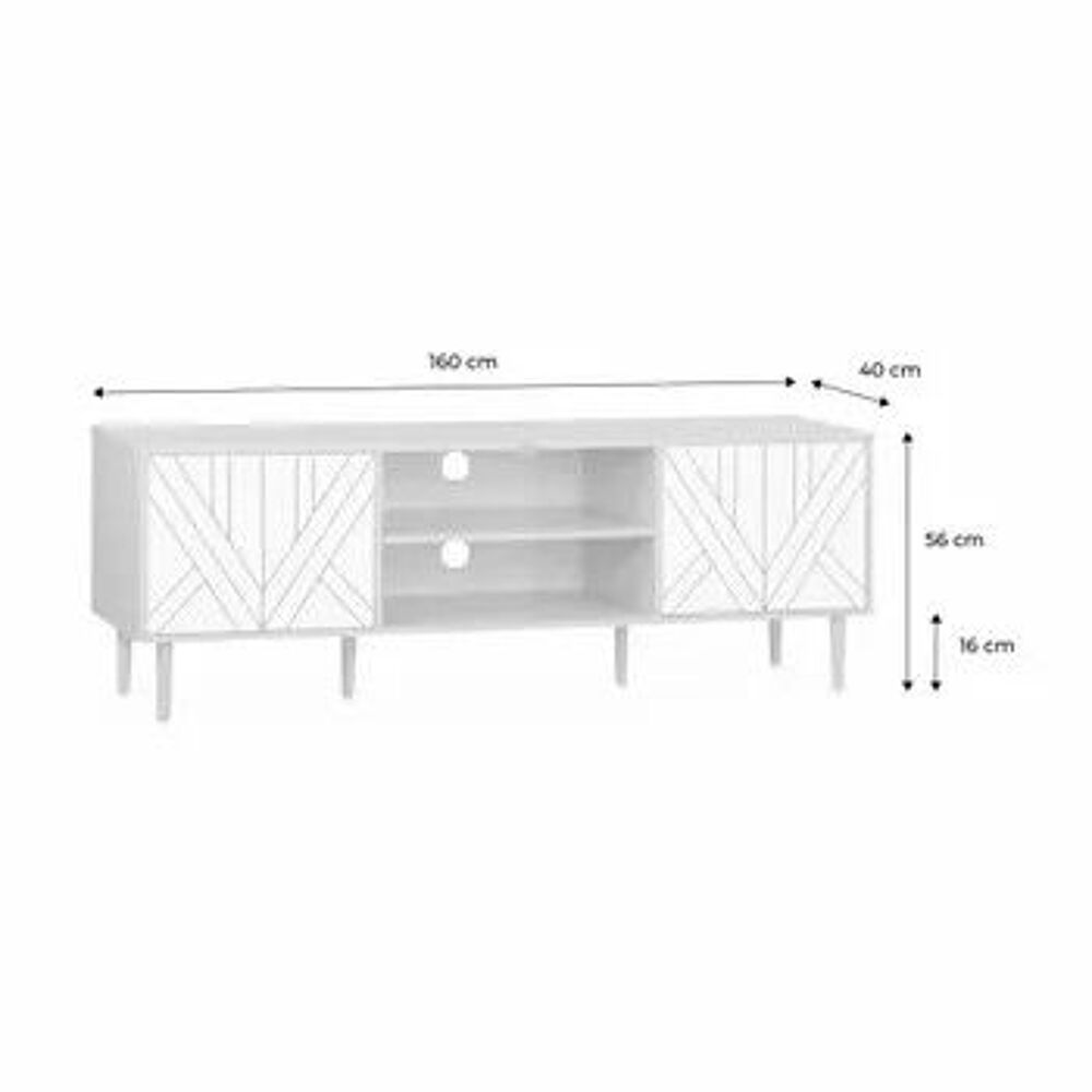 Meuble TV scandinave 2 portes bois/blanc - 160x40x56 cm Meubles