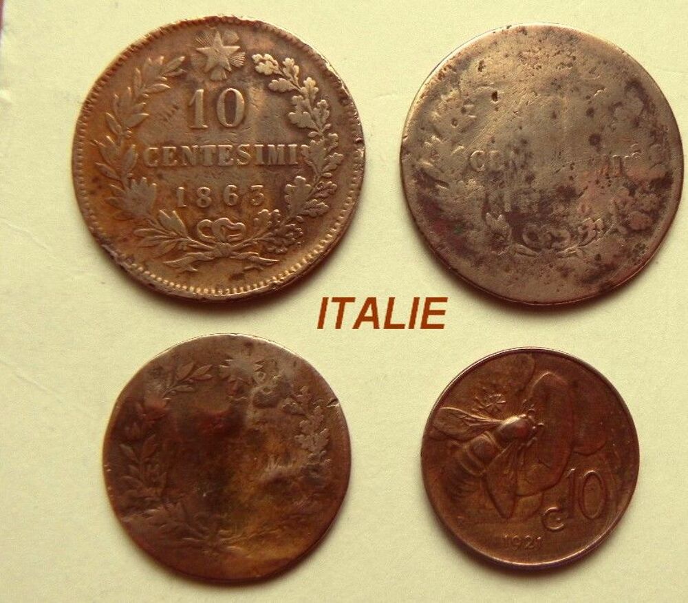 Monnaie d'ITALIE - lot de 9 pi&egrave;ces de 1863 &agrave; 1967 