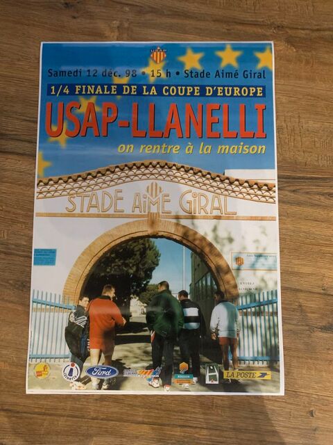 Affiche ancienne Match Rugby USAP / Llanelli -1/4 de f 20 Saleilles (66)