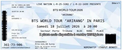 PLACE DE CONCERT BTS 18 juillet Toulouse (31)