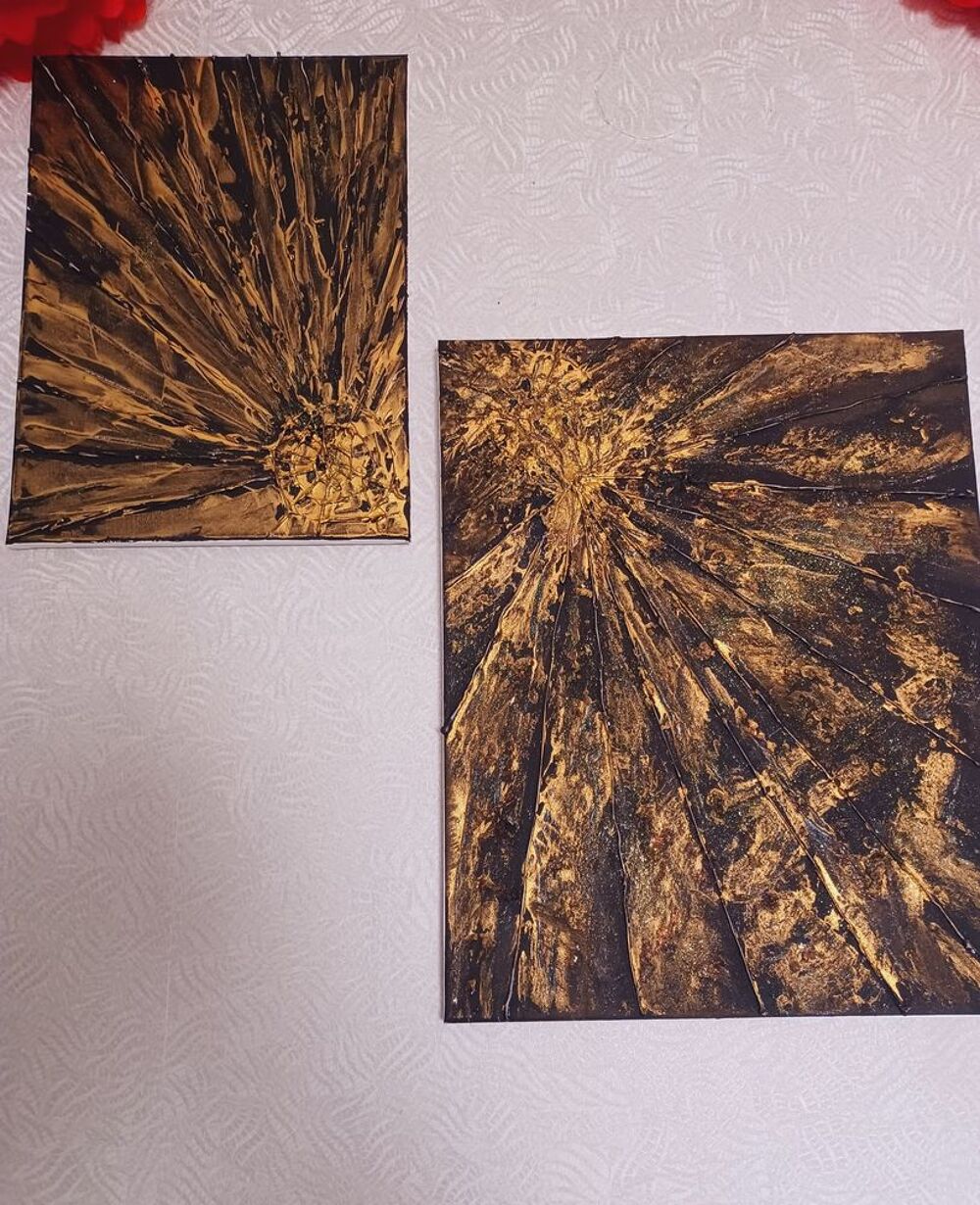 2 tableau peinture abstrait dor&eacute; et noir Décoration