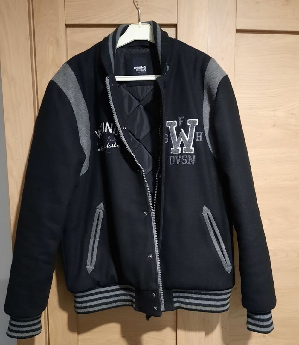 Blouson homme noir teddy Wrung - chaud laine T 42 ou 40 - 42 Vêtements