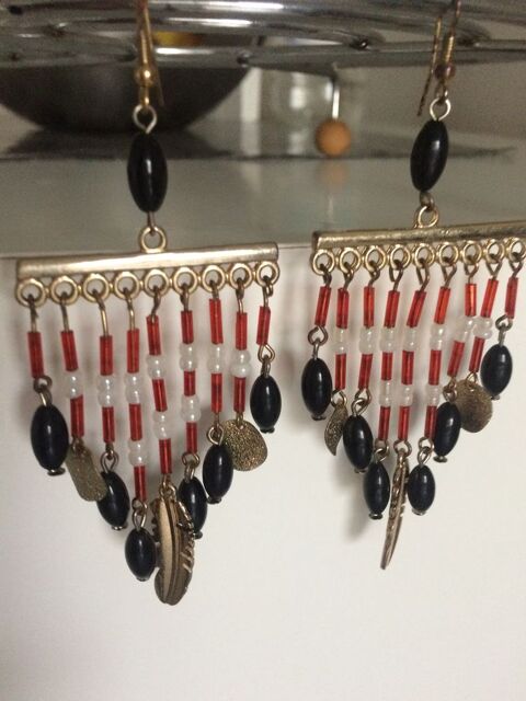 Boucles d'oreille Promod métal doré, rouge et perles 2 Montpellier (34)