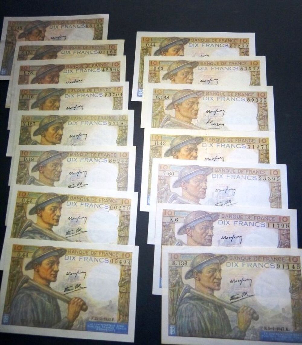  F 8 ---- 10 F MINEUR LOT DE 15 BILLETS NEUFS 