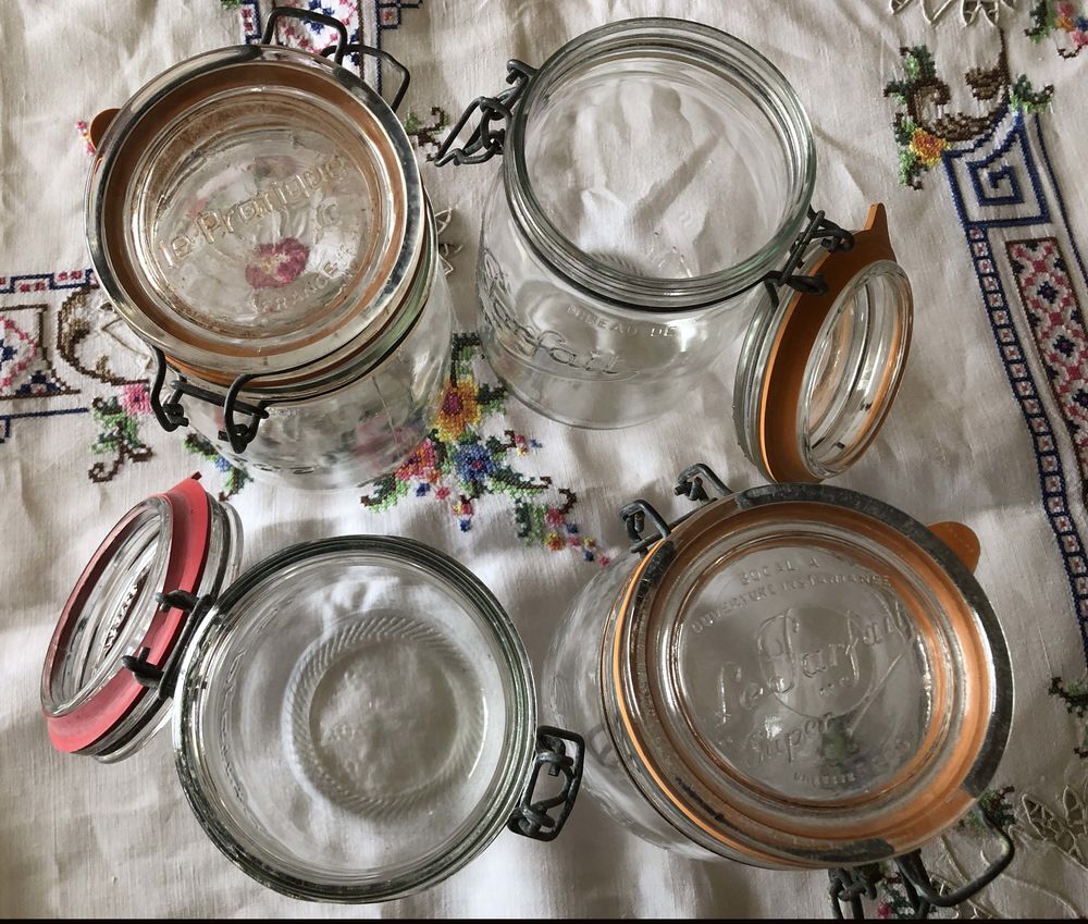 4 Bocaux Le Parfait 1 litre en verre &agrave; fermeture m&eacute;tallique Cuisine