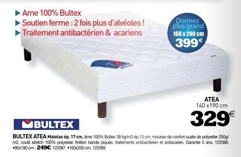 Matelas BULTEX + sommier cadre &agrave; lattes Meubles