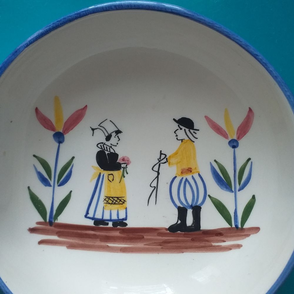 Serviteur / plat 2 compartiments, motif breton, peint main Décoration