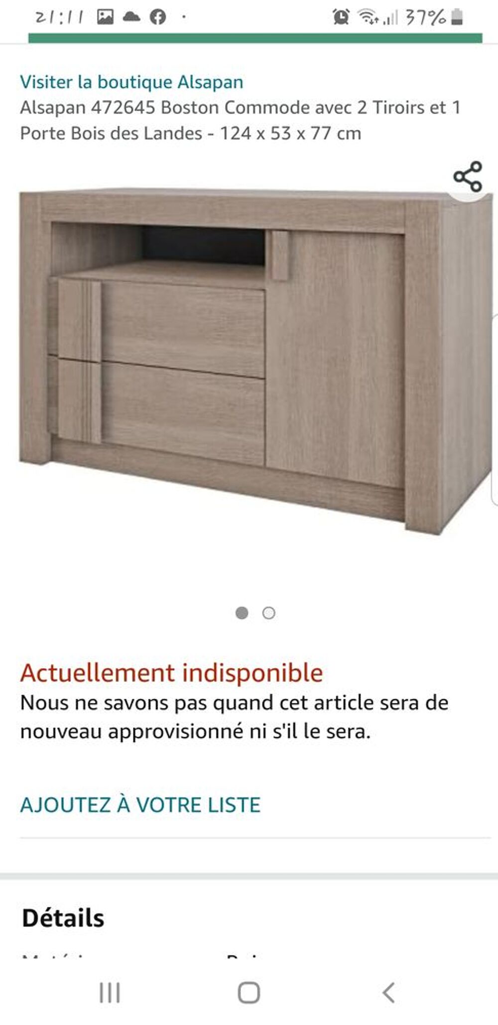 Lit sur&eacute;lev&eacute; 90&times;140 + commode et matelas Meubles