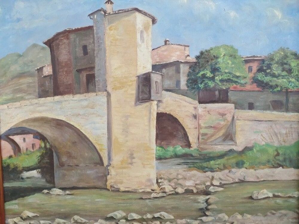 Tableau Paysage Pont de Sospel Peinture Huile sur Toile Décoration
