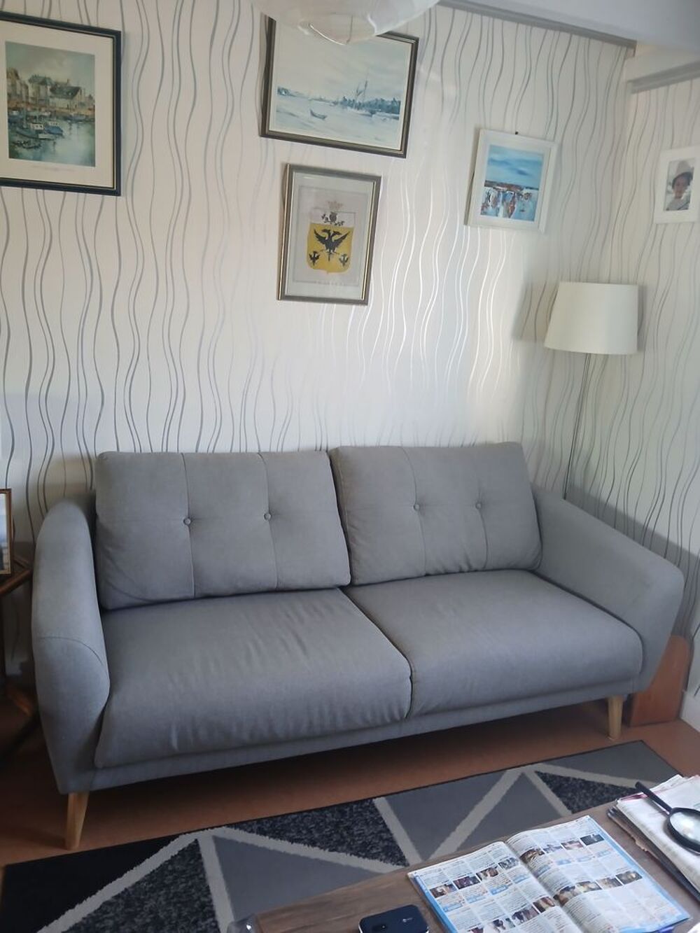 canap&eacute; fixe 3 places gris Meubles