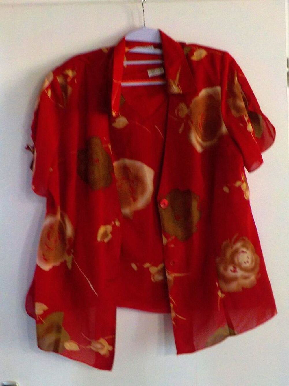 ENSEMBLE CHEMISIER + DEBARDEUR ALEXA'S TAILLE 5 FOND ROUGE Vêtements
