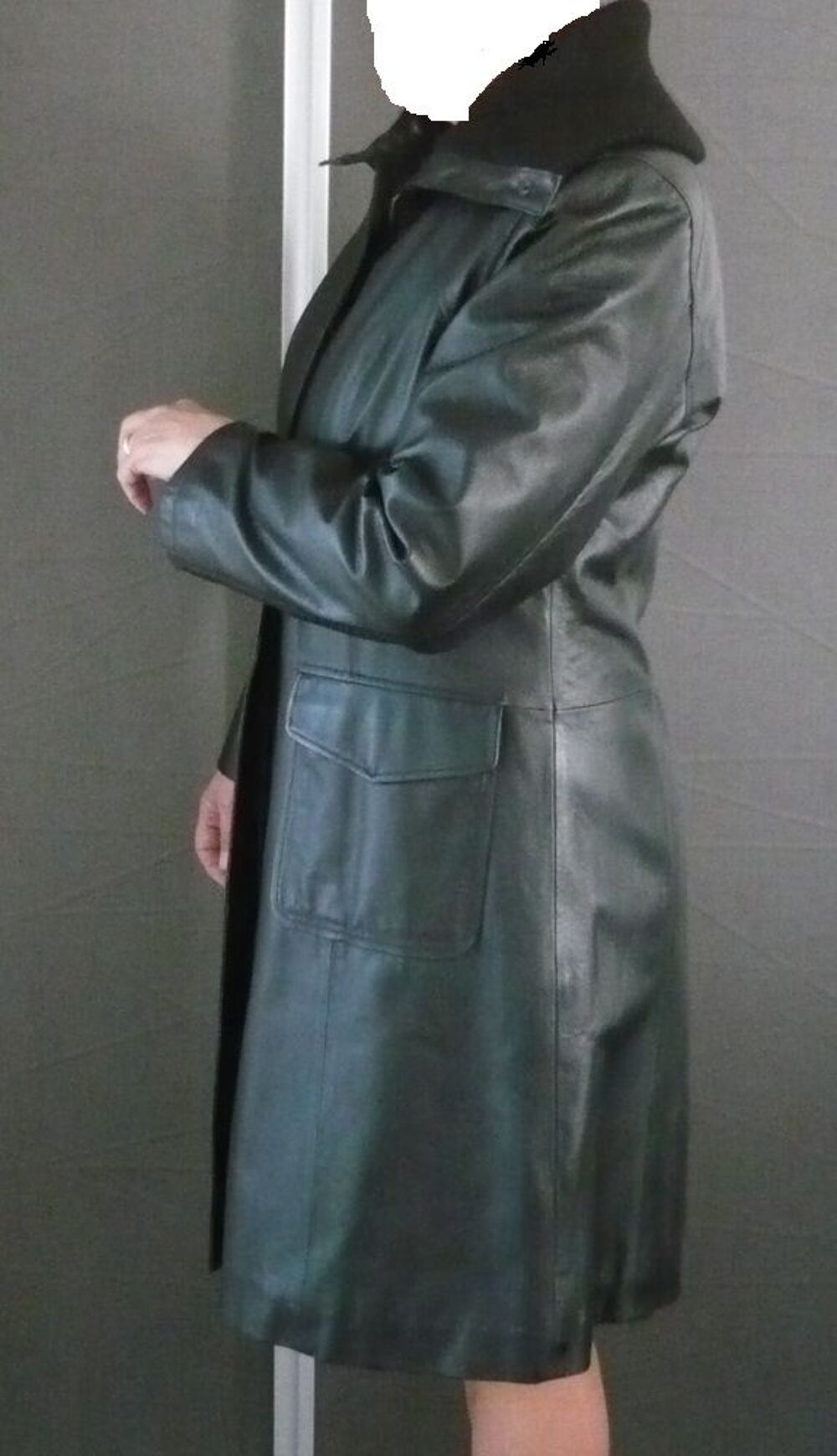 Manteau long cuir noir Vtements