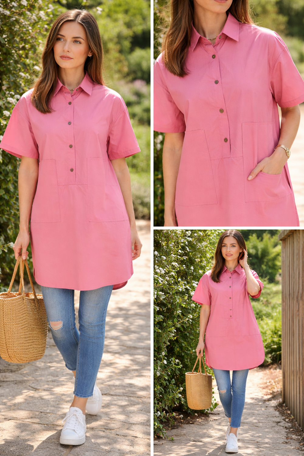 Robe chemise rose oversize S/M (taille unique) Vêtements