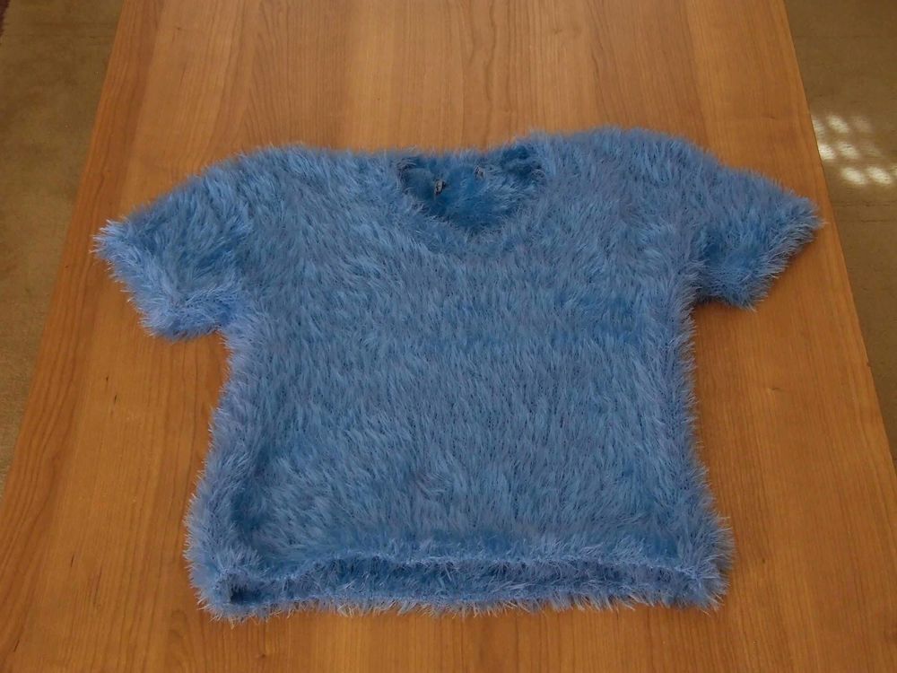 Pull manches courtes col V, Bleu, T. 2 (38) TBE Vêtements