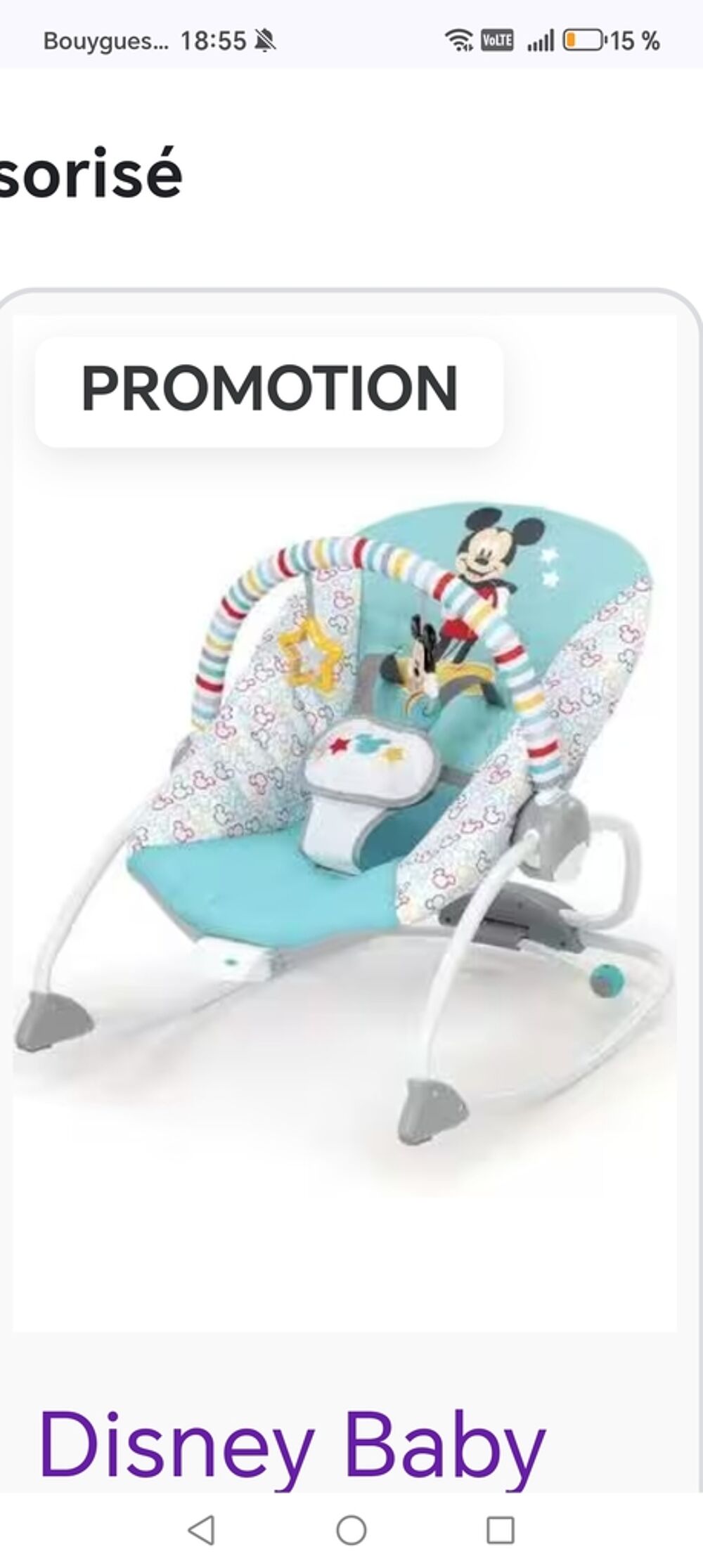 Transat b&eacute;b&eacute; Mickey Mouse Disney Baby avec jeux Puriculture