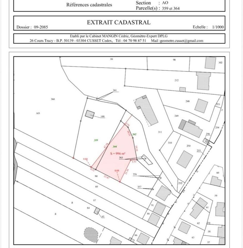 Vente Terrain A 5 mn de Vichy centre  Bellerive terrain 1000 m2 viabilisé Bellerive-sur-allier
