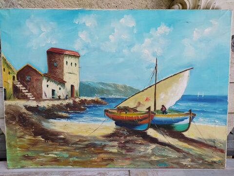 Ancien Tableau Marine P�cheurs Sign� Olmo 80 Loches (37)