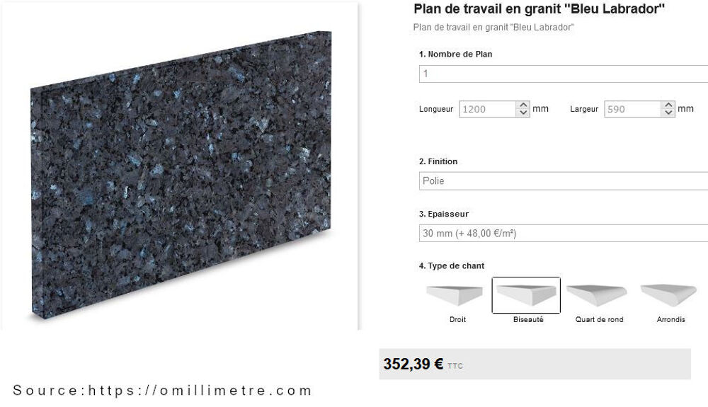 Plan de travail granit bleu labrador 120 x 59 x 3 cm Meubles