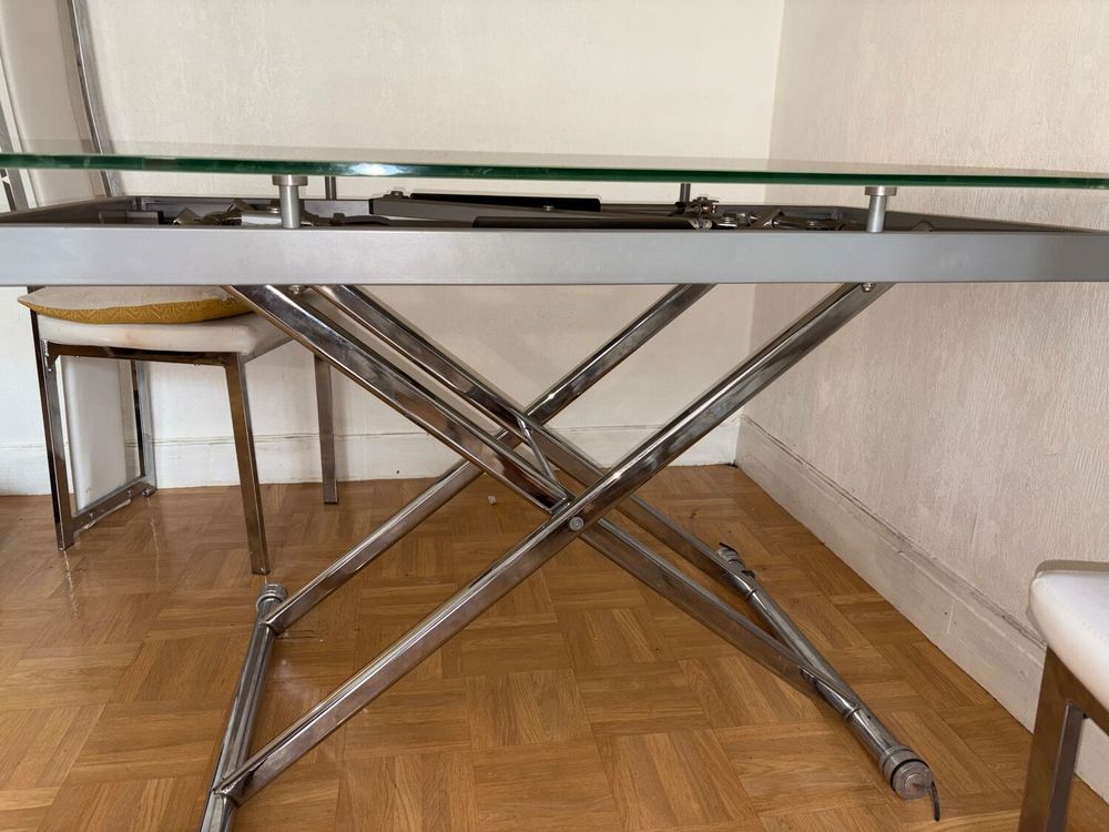 &Eacute;l&eacute;gante Table basse r&eacute;haussable en verre blanc Meubles