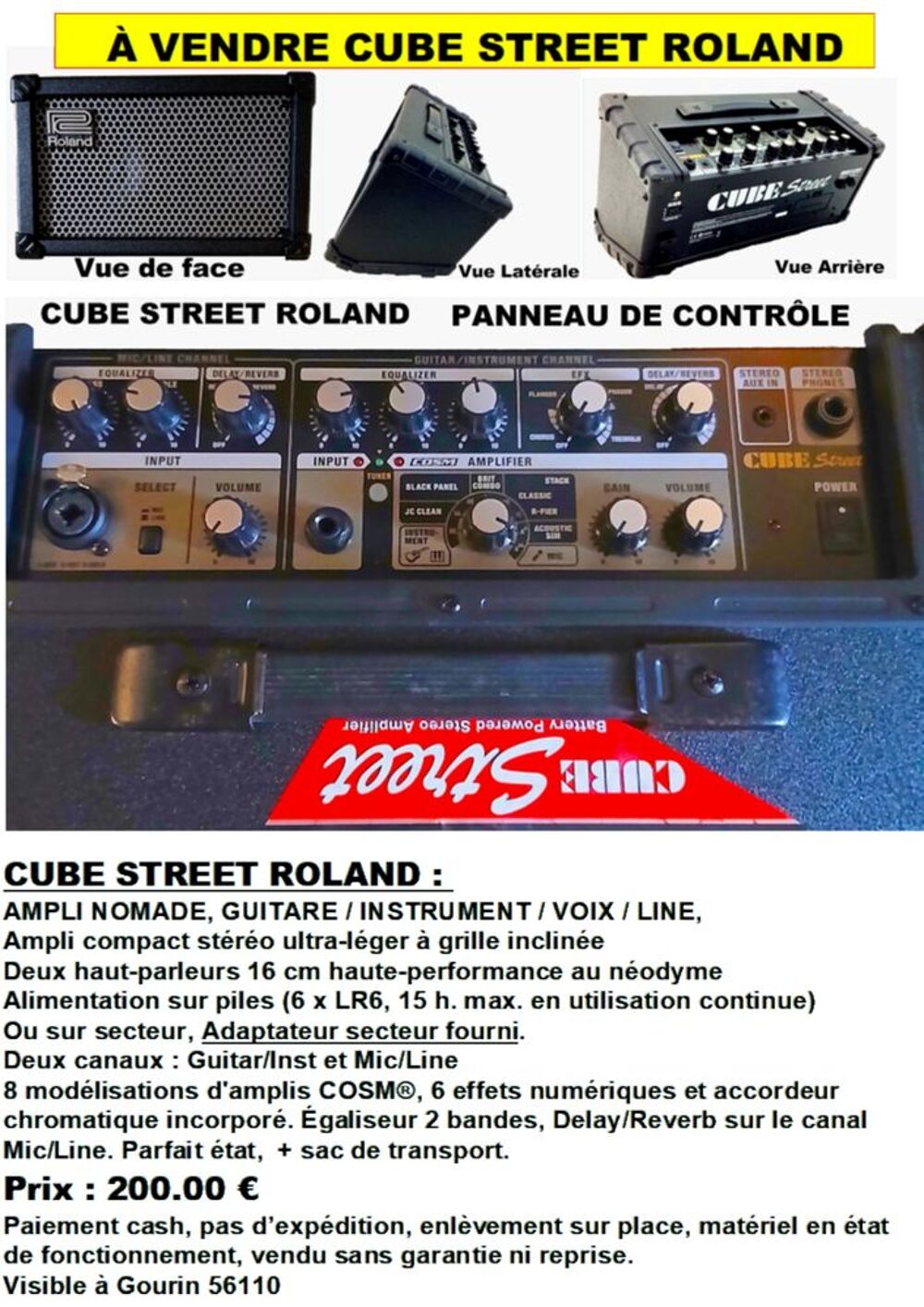 CUBE STREET ROLAND, Ampli Nomade St&eacute;r&eacute;o. Instruments de musique