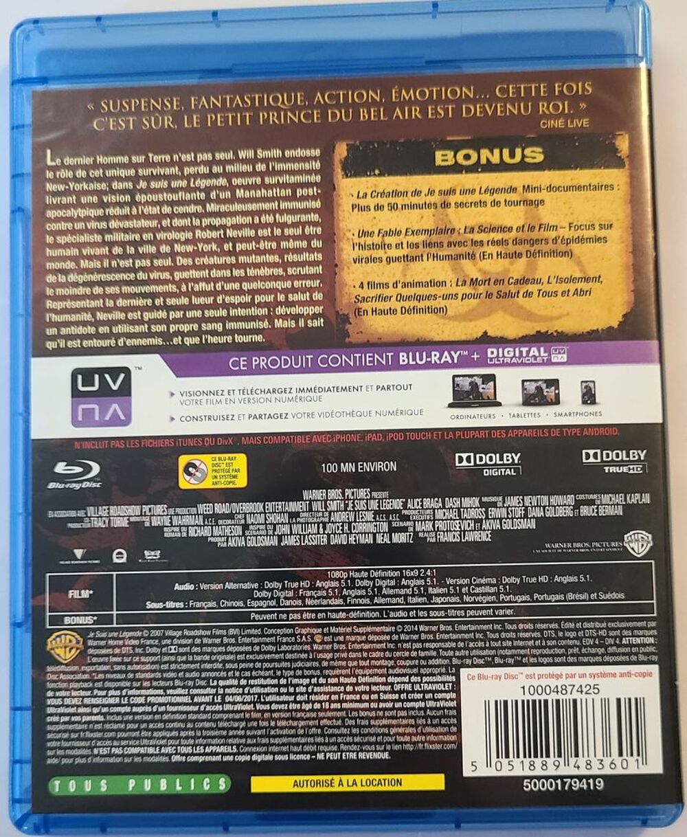 Bluray Je suis une l&eacute;gende DVD et blu-ray