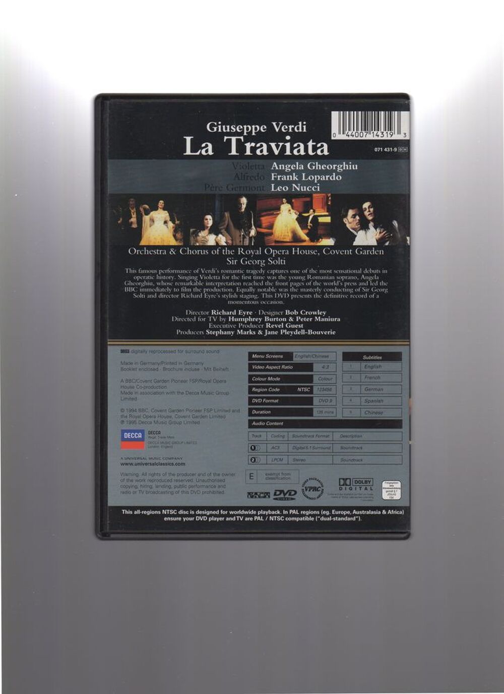 
DVD VIDEO : LA TRAVIATA (VERDI) DVD et blu-ray