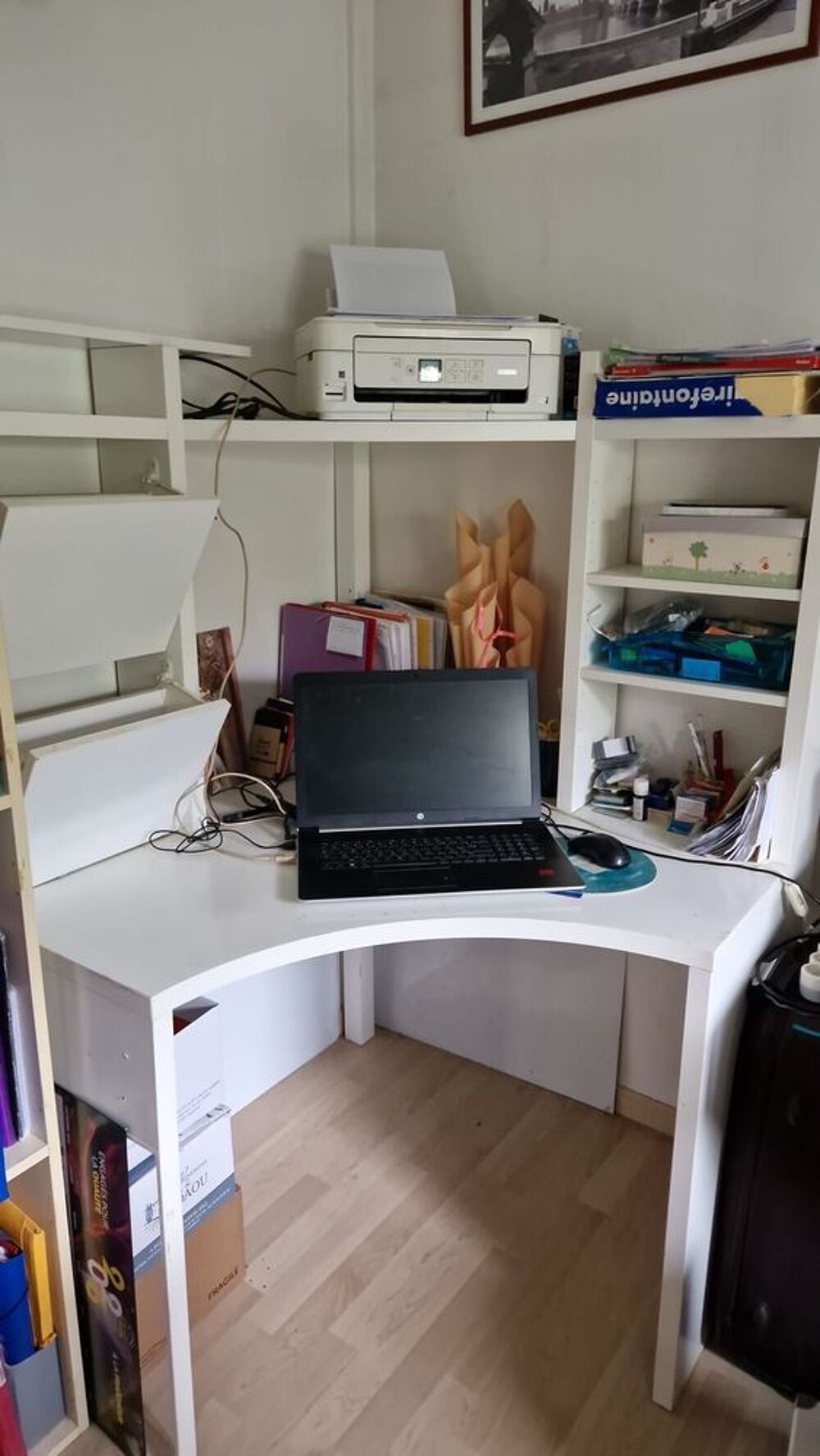 Bureau/poste de travail d'angle blanc Meubles