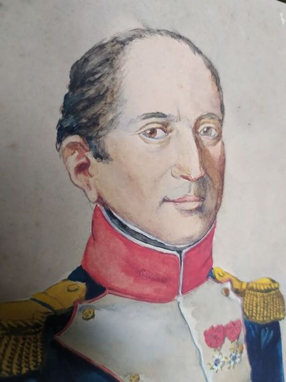 Portrait Dessin Aquarelle Officier Militaire Napol&eacute;on Empire 