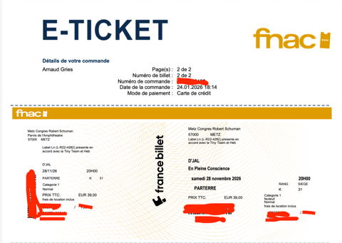 2 tickets D'Jal Biesheim (68)