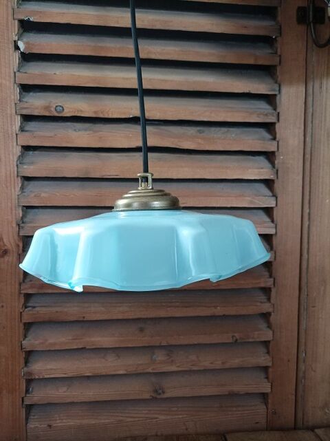 Suspension abat jour corole verre moul dentelle bleu 22 Ploubazlanec (22)