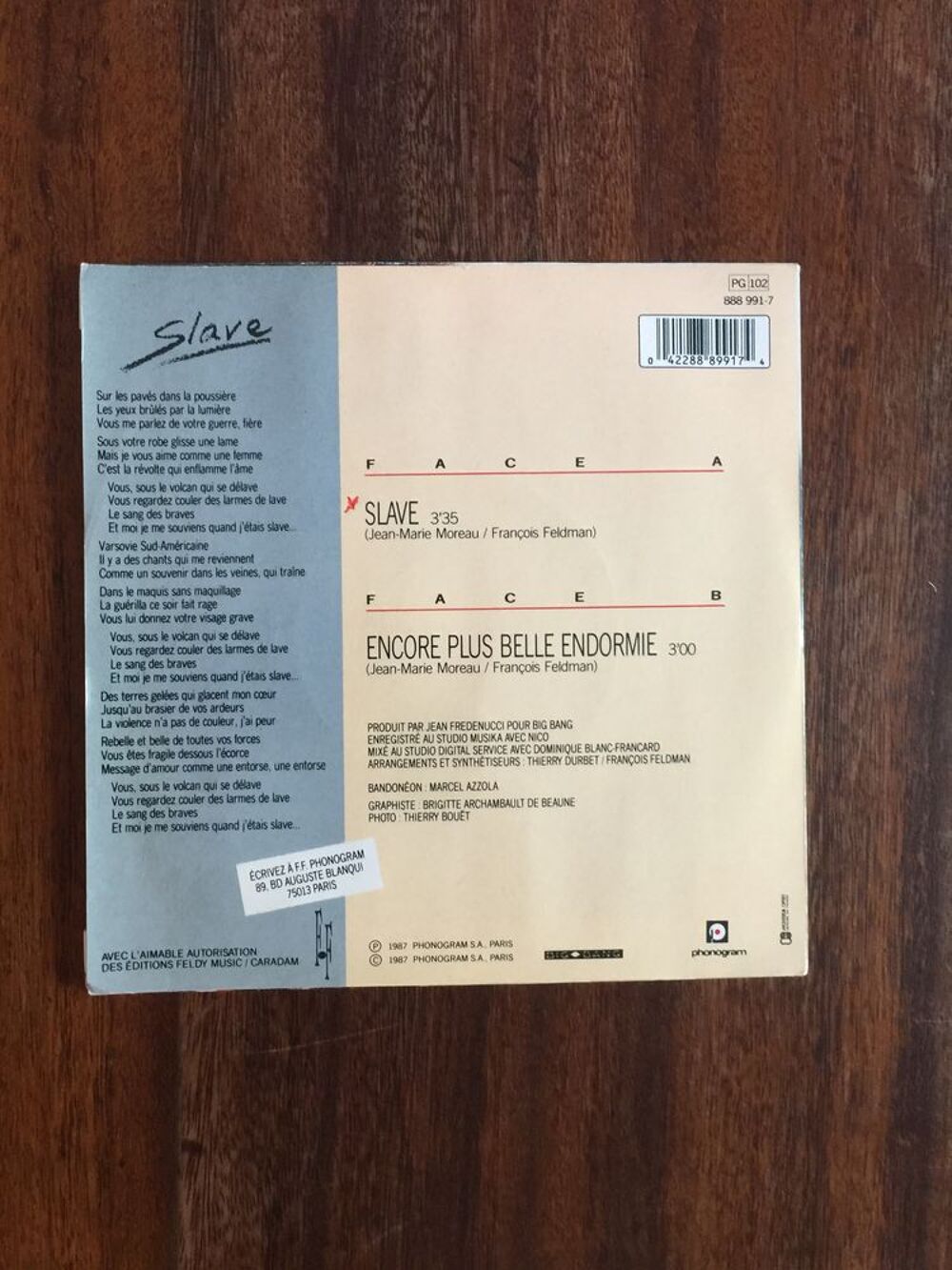 Vinyle 45 tours Fran&ccedil;ois Feldman " Slave " CD et vinyles
