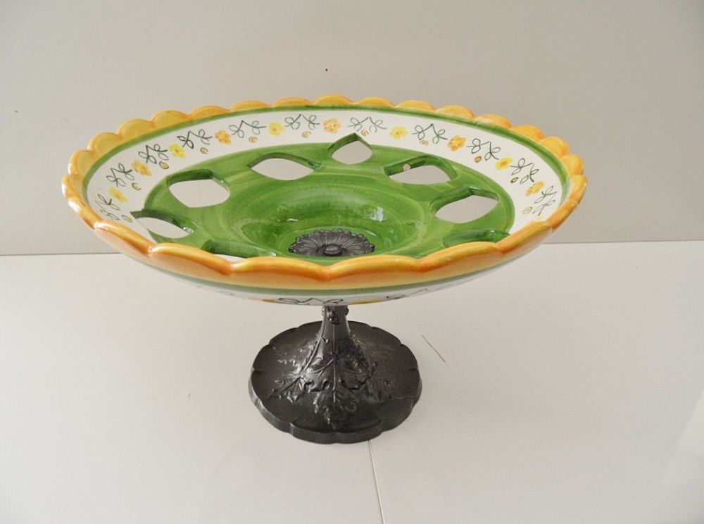 ANCIEN SALADIER CORBEILLE FRUITS CERAMIQUE PIED REGULE ART o Décoration