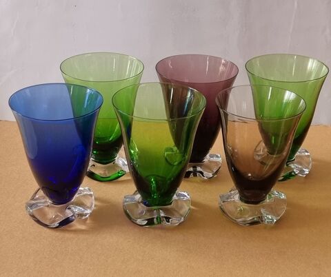 Lot 6 verres vintage couleurs H 11,5cm 35 Oulins (28)