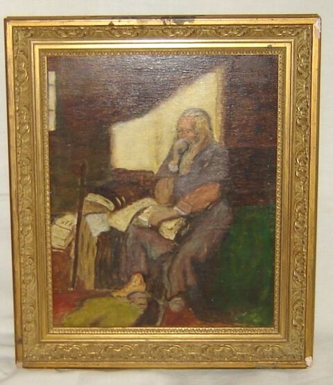 Tableau rare ancien huile portrait homme POËTE 120 Aromas (39)