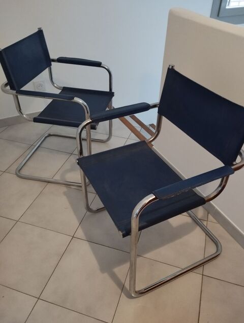 Lot de 2 fauteuils de table crote de cuir bleu 160 Bouc-Bel-Air (13)