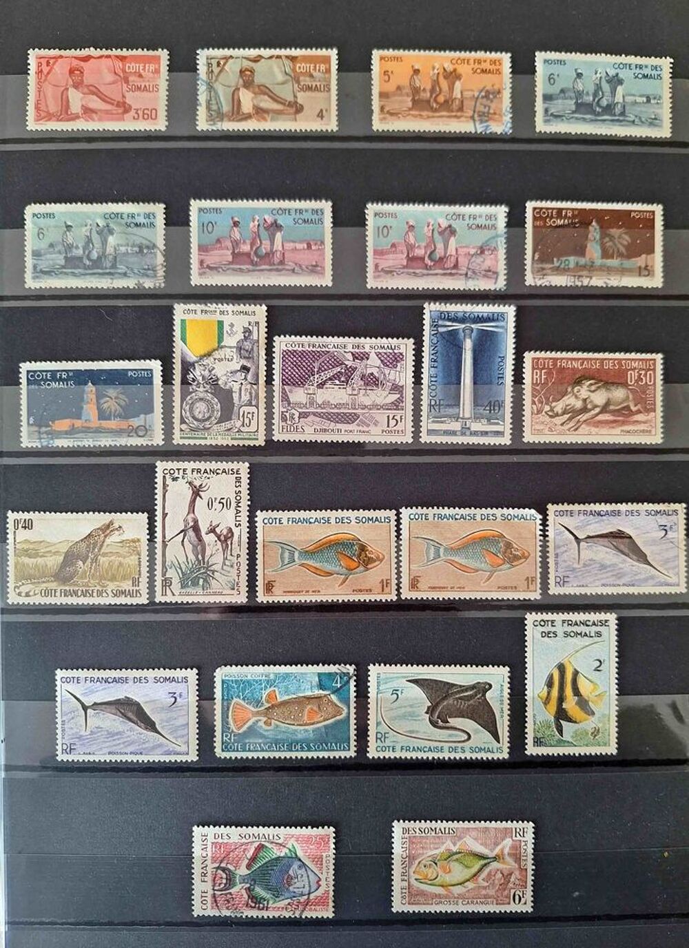 S&eacute;rie de timbres de collection de C&ocirc;te fran&ccedil;aise des Somalis 