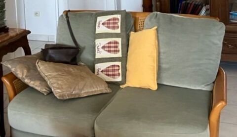 CANAPÉ VINTAGE 2 PLACES ROCHE BOBOIS CANNAGE BOIS AMANDE 120 Auriol (13)